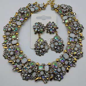 18 inch white choker necklace set w/ earrings